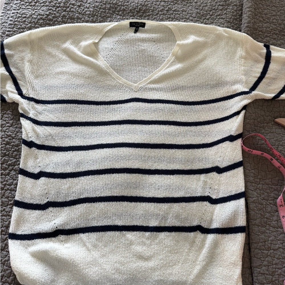 Rag & Bone- Striped V-Neck Sweater - Cream and Black